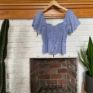 Madewell Smocked Flutter Sleeve Top In Aloha Floral